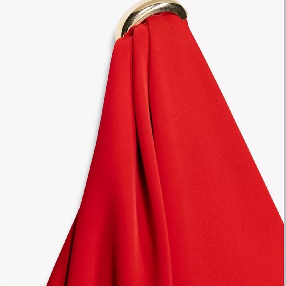 Zara NWT red midi dress with gold metal shoulder detail - Picture 6 of 6